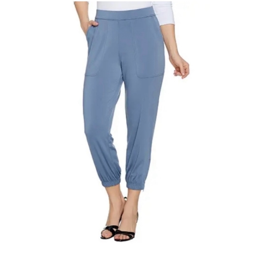 Lisa Rinna Blue Crop Jogger Pants with Zippers at the Ankles